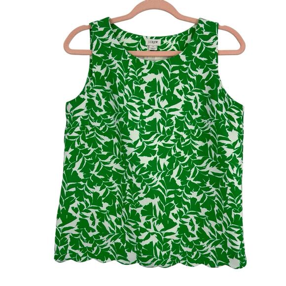 J Crew Sleeveless Top Size XS Green Floral Scalloped Hem Overlapped Back Pullove - Picture 8 of 8